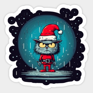 Angry Sad Christmas Cat Elf Sticker